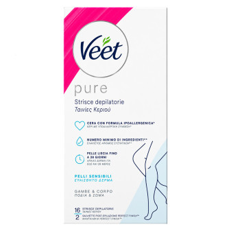 Veet Pure Strisce Depilatorie Gambe e Corpo con Formula Ipoallergenica